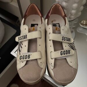 GGDB Old School Sneakers with Zebra Pony Skin & Burgundy Glitter Back